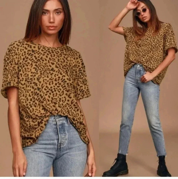 We the Free Free People Clarity Animal Print Leopard Print Oversized Fit Tee(XS) - Picture 1 of 12